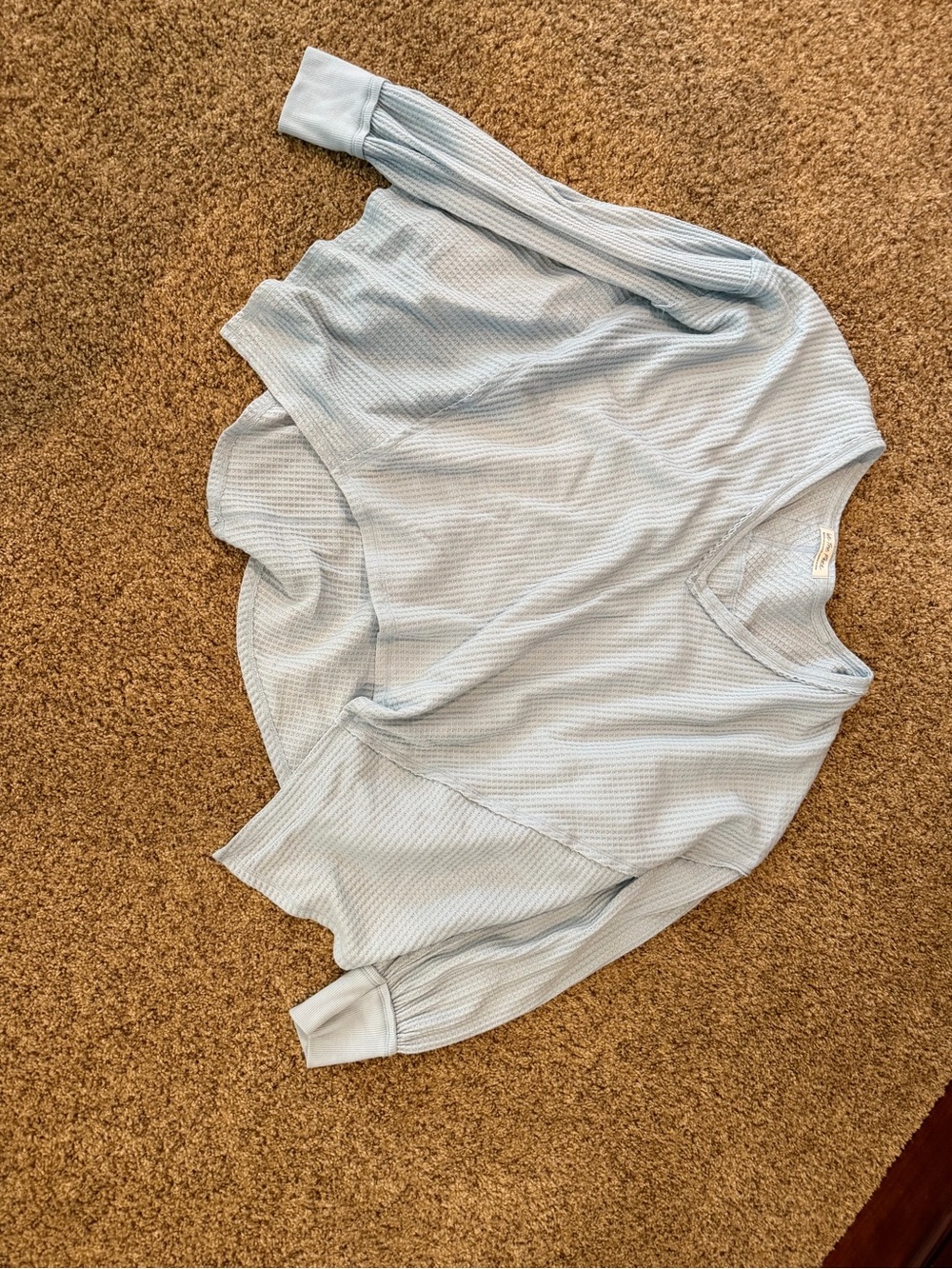 We The Free Light Blue Waffle V-Neck Pullover
